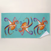 Serviette De Plage vie marine d'octopus aquarelle (Devant)