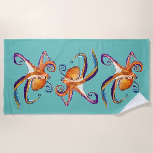 Serviette De Plage vie marine d'octopus aquarelle (Devant)