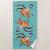 Serviette De Plage vie marine d'octopus aquarelle (Devant)