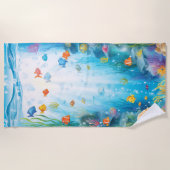 Serviette De Plage Vie marine tropicale sous l'aquarelle océanique (Devant)