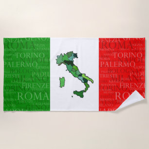 Serviette De Plage Villes, carte, et drapeau de l'Italie