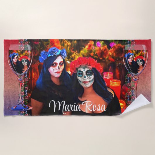 Serviette De Plage Vin, Catrinas, Fleurs et Bougies 1718 (Devant)