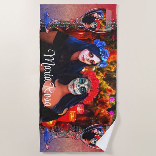 Serviette De Plage Vin, Catrinas, Fleurs et Bougies 1718 (Devant)