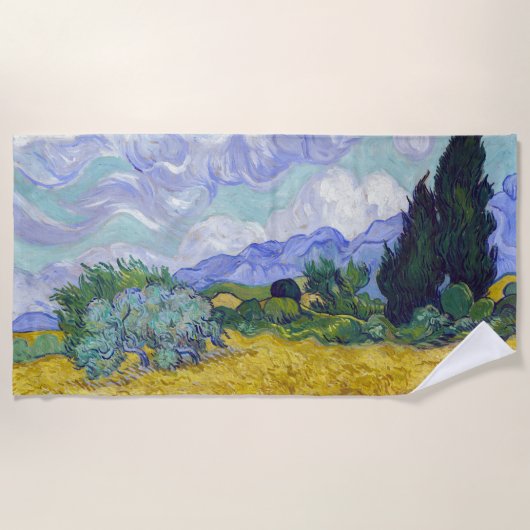 Serviette De Plage Vincent Van Gogh - Champ de blé avec cyprès (Devant)