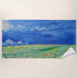 Serviette De Plage Vincent van Gogh - Champs de blé sous des nuages o