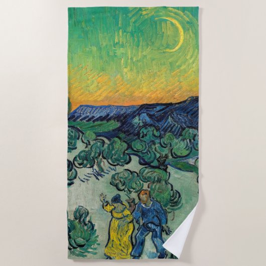 Serviette De Plage Vincent van Gogh - Paysage Lune avec couple (Devant)