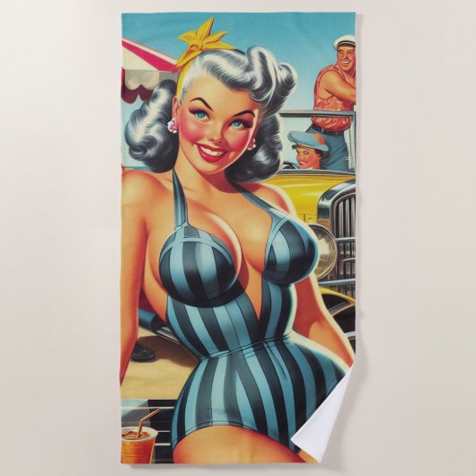 Serviette De Plage Vintage Beach Pin-up (Devant)