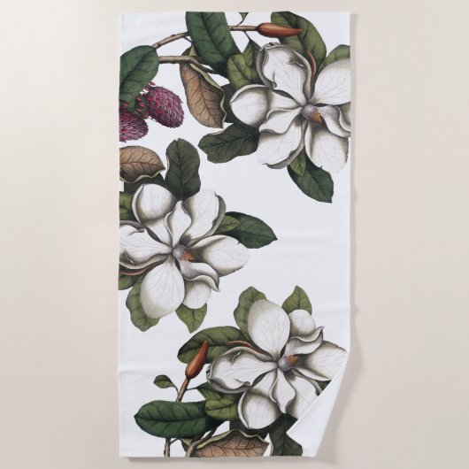 Serviette de plage Vintage en fleurs de Magnolia (Devant)