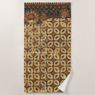 Serviette De Plage Vintage Indonésien motif Kawung de Batik Rustique