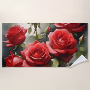 Serviette De Plage Vintage joli rouge Roses aquarelle peinture