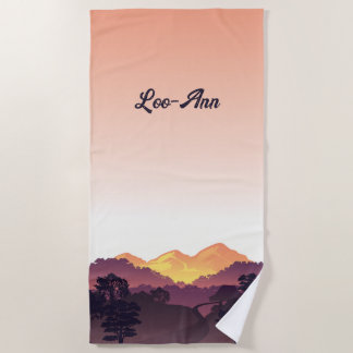 Serviette De Plage Vintage Purple Jaune Farmhouse Mountain Sunset