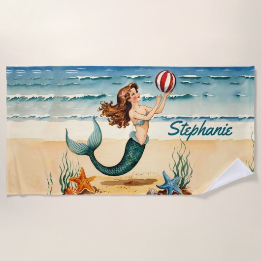 Serviette De Plage Vintage Sirène personnalisée (Devant)