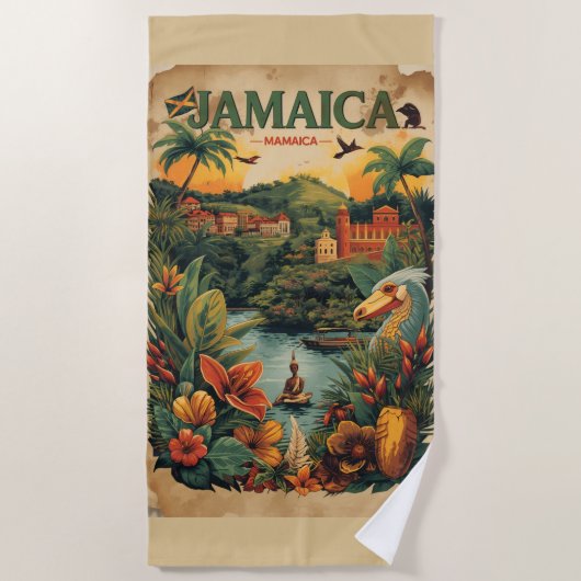 Serviette De Plage Vintage Style Jamaica Travel Illustration (Devant)