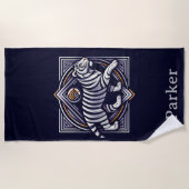 Serviette De Plage Vintage Tiger Bleu Marine (Devant)