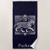 Serviette De Plage Vintage Tiger Bleu Marine (Devant)