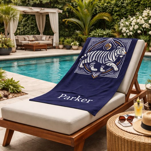 Serviette De Plage Vintage Tiger Bleu Marine