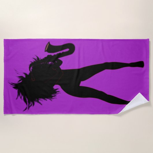Serviette de plage violet avec Saxophone Lecteur F (Devant)
