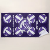 Serviette De Plage violet blanc équipe couleurs girly volleyballs mot (Devant)