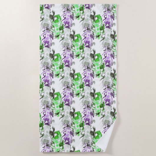 Serviette de plage violet et vert Horses (Devant)