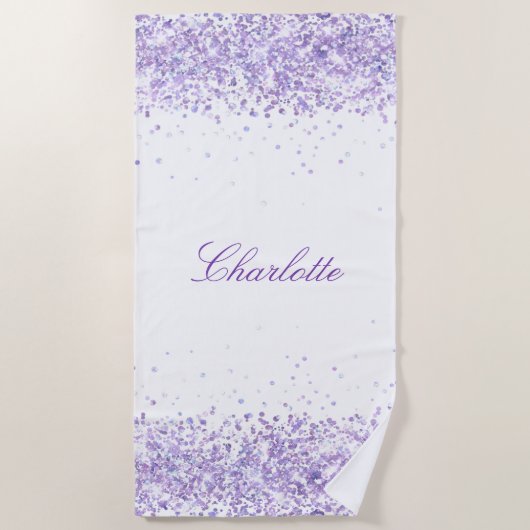 Serviette De Plage Violet lavande blanche nom élégant (Devant)