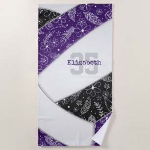 Serviette De Plage violet noir boho floral paisley filles volleyball