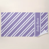 Serviette De Plage Violet perso et blanc personnalisé (Devant)