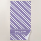 Serviette De Plage Violet perso et blanc personnalisé (Devant)