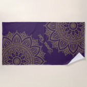 Serviette De Plage Violet pourpre & Tan Gold Mandala Flower (Devant)