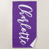 Serviette De Plage Violet Royal et lettrage blanc Script (Devant)
