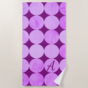 Serviette De Plage Violet, Violet Magenta et Cercles roses Monogramme