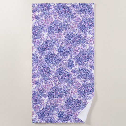Serviette De Plage Violette aquarelle fleurs lilas (Devant)