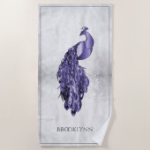 Serviette de plage violette Elegant Peacock (Devant)