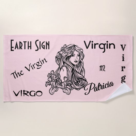 Serviette De Plage Virgo La Vierge Zodiac rose (Devant)