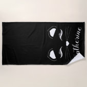 Serviette De Plage Visage de chat noir et blanc (Devant)