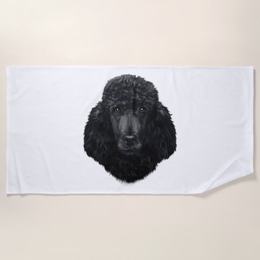 Serviette De Plage Visage de chien de caniche noir (Devant)