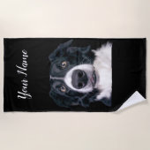Serviette De Plage Visage de chien noir et blanc (Devant)
