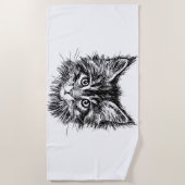 Serviette De Plage Visage de Kitten noir et blanc (Devant)