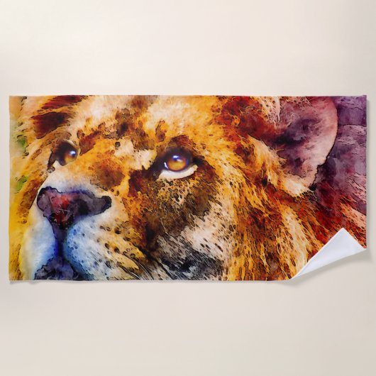 Serviette De Plage Visage de lion placide (Devant)