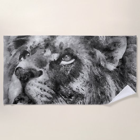 Serviette De Plage Visage de lion placide argenté (Devant)