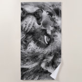 Serviette De Plage Visage de lion placide argenté (Devant)