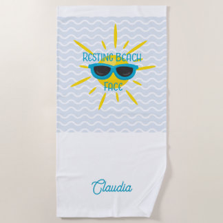 Serviette De Plage Visage de plage décontracté drôle soleil personnal