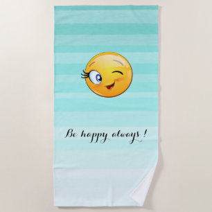 Serviette De Plage Visage Émoticône Clin d'œil - Soyez heureux toujou