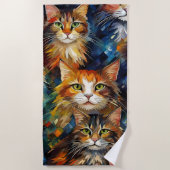 Serviette De Plage Visages de chats Animaux Art  (Devant)