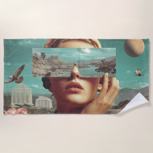 Serviette De Plage Vision de paysage surréaliste, portrait féminin su