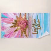 Serviette De Plage Vivez votre rêve - Rose Flower power (Devant)
