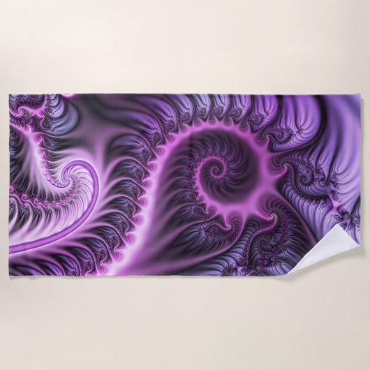 Serviette De Plage Vivid Cool Abstrait rose violet Fractal Art Spiral (Devant)