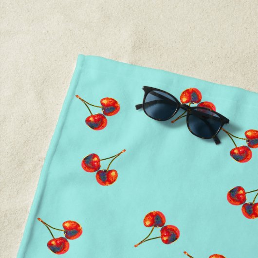 Serviette De Plage Vivid Red Cherry Motif (En situation)