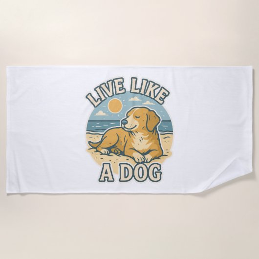 Serviette De Plage Vivre comme un chien plage (Devant)