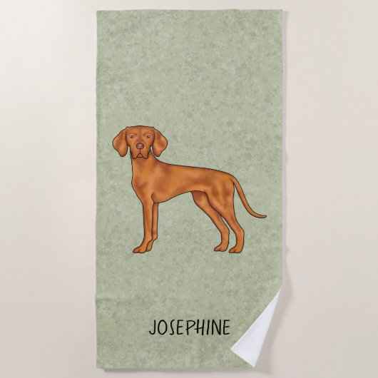 Serviette De Plage Vizsla Hongrois mignon Pointeur Chien Avec Le Nom (Devant)