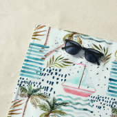 Serviette De Plage Voilier d'aquarelle avec le motif de palmier (En situation)